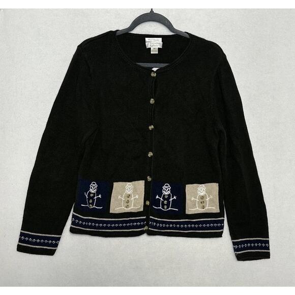 Christopher & Banks Sweaters - Christopher Banks Holiday Snowman Hand Crochet Button Up Cardigan Size M Grandma